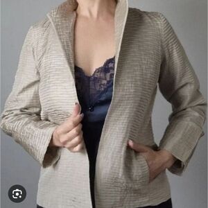 Eileen Fisher rippled brown silk open front jacket Sz M